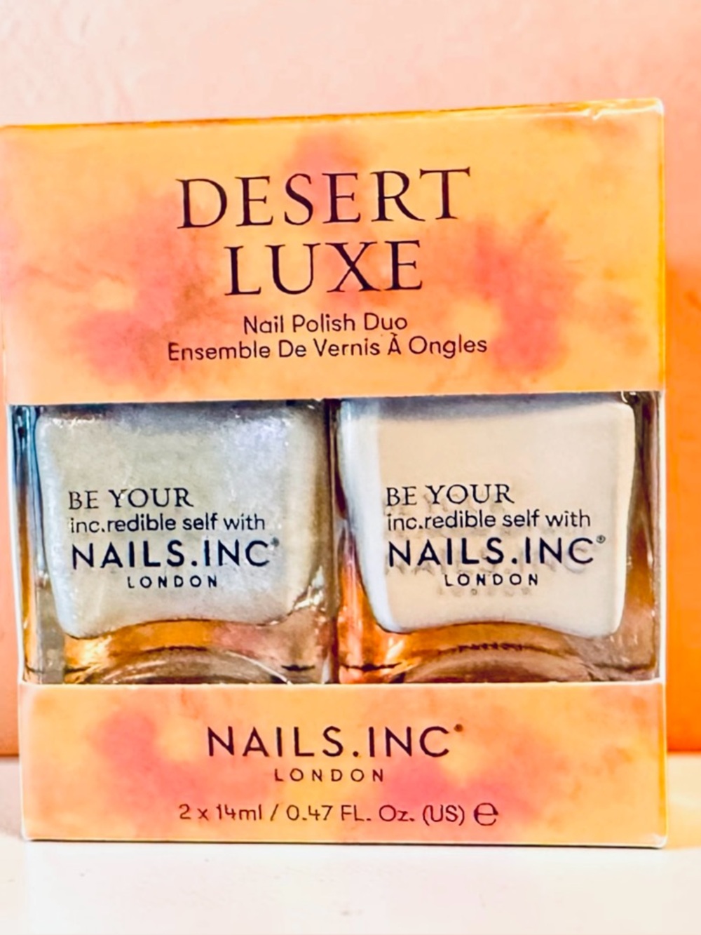 Nails Inc Desert Luxe Nail Polish Duo NEW Pink & Nude Set